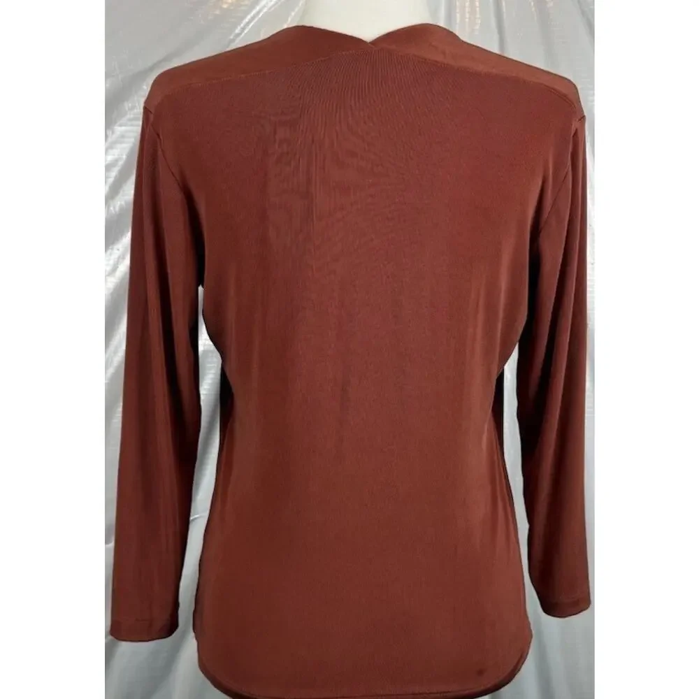 Chico's Travelers Crystal V Top NWT Burnt Sienna 3/4 Sleeve Size 1 Med 8/10